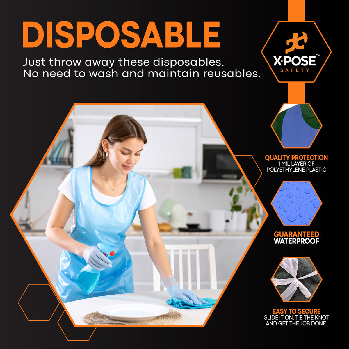Xpose Safety blue apron for painting, protects clothing from spills.