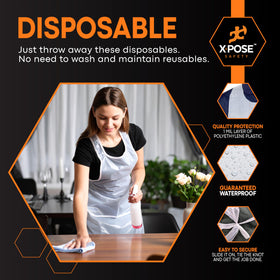 Xpose Safety 300 white disposable apron flat lay showing slim, lightweight design for everyday chores.