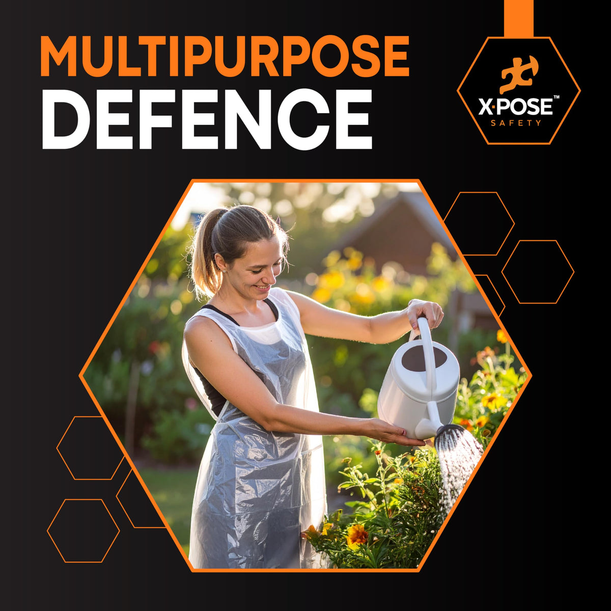 Xpose Safety 300 white disposable apron in kitchen scene for cooking and cleanup.