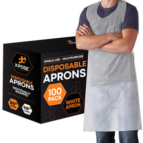 Xpose Safety disposable apron packaging for quick grab-and-go use.
