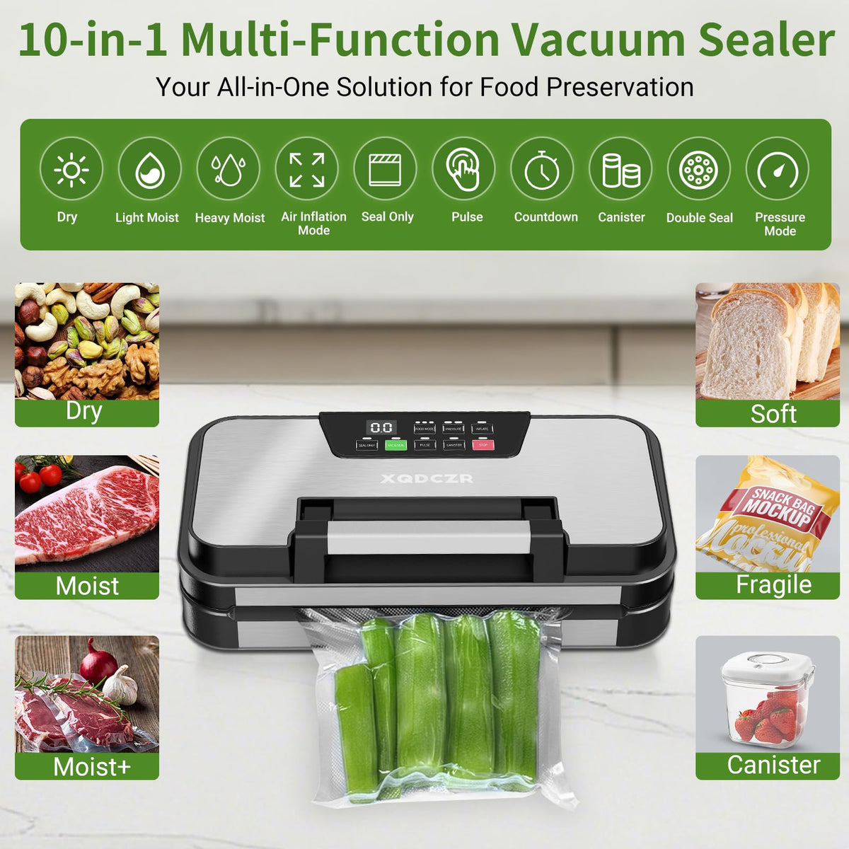 XQDCZR 10 in 1 modes enable versatile food preservation options