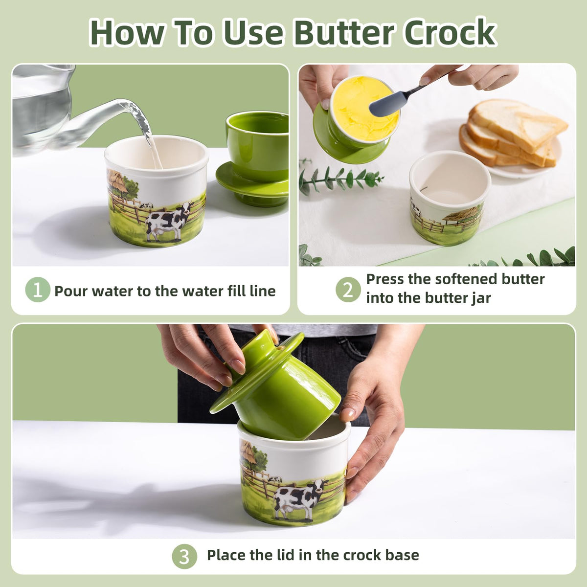 XRBEOU water-sealed butter crock creates a natural seal for slower spoilage.