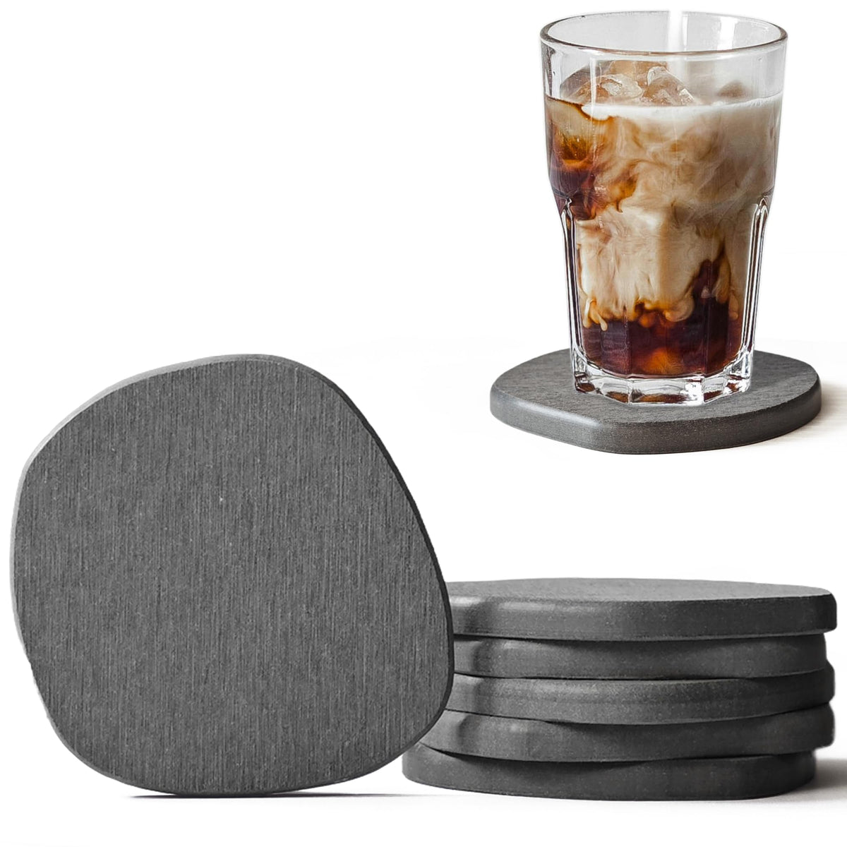 XRzitky diatomaceous earth coasters protecting surfaces with natural texture.