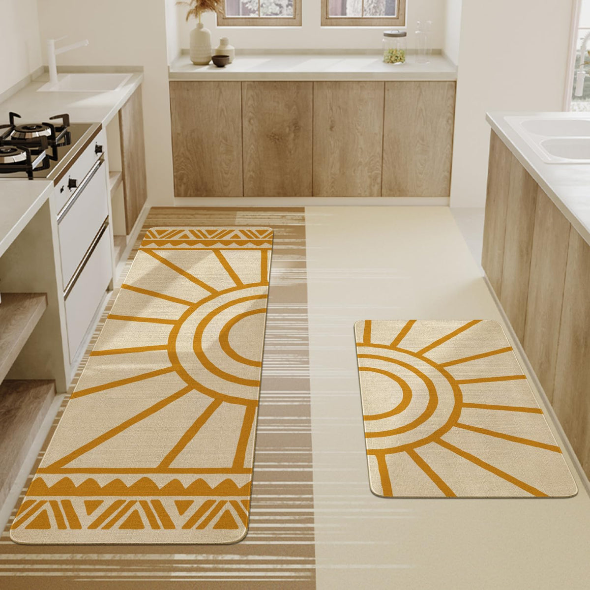 Xsinufn Boho kitchen mat pattern closeup showcases vibrant design