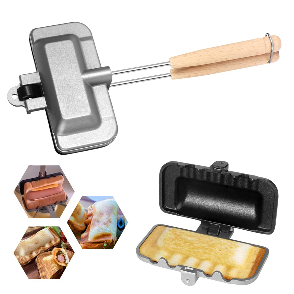 XSMNER hot sandwich maker front view with nonstick plates for easy release.