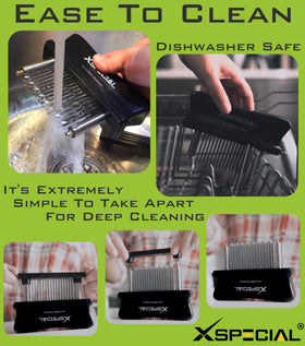 XSpecial 48-blade tenderizer channels marinades for deeper flavor.