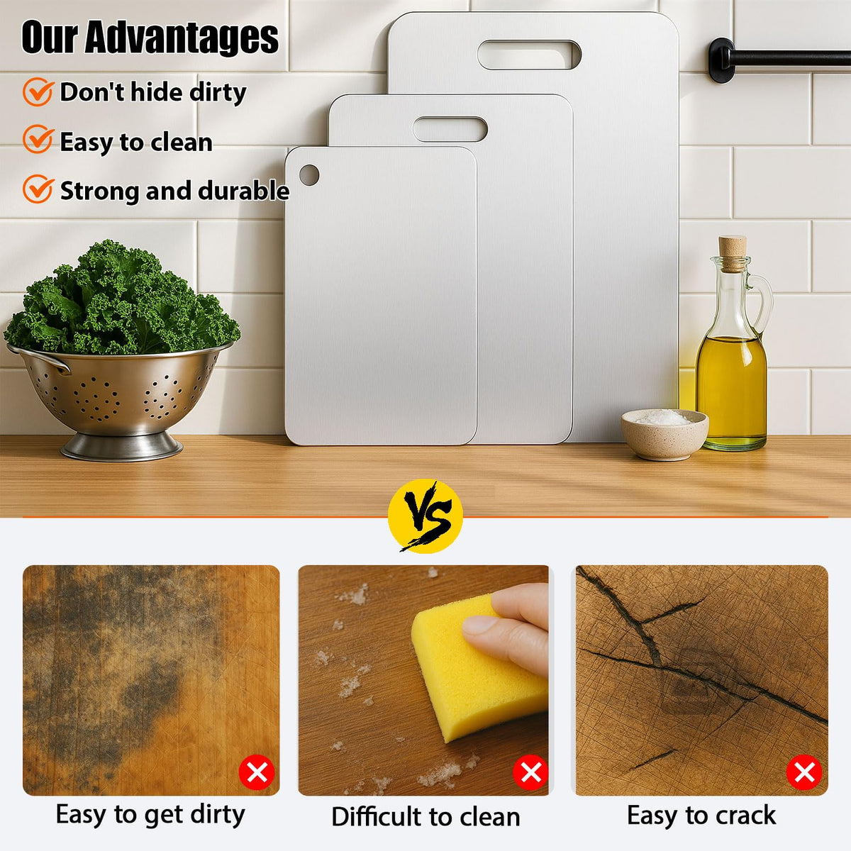 XTBSE titanium cutting board double-sided: separate sides for produce and proteins.