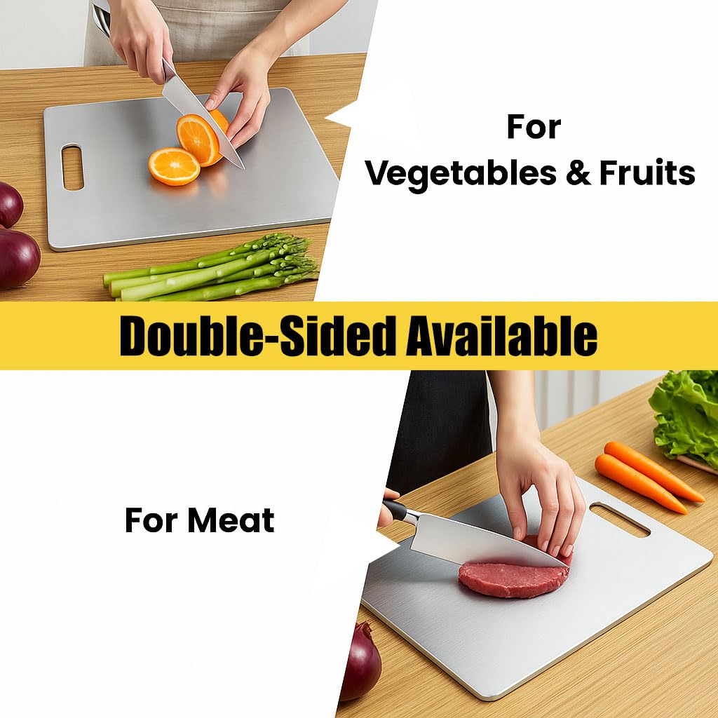 XTBSE titanium cutting board, side view, knife-friendly surface protects blades.