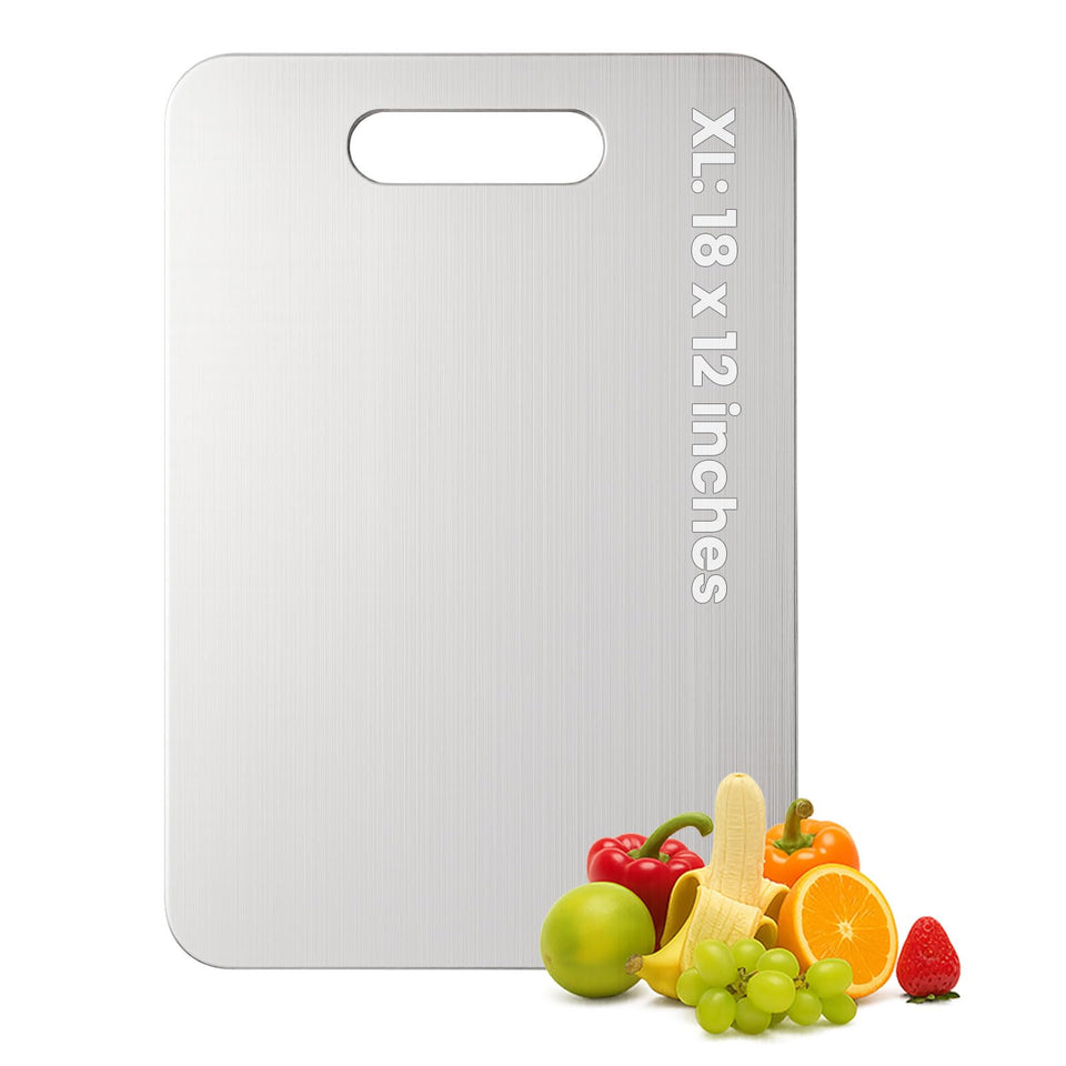 XTBSE titanium cutting board, top view, large 18x12 inch surface for meal prep.