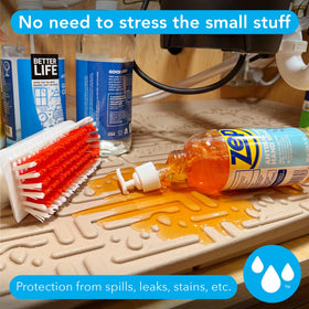 Xtreme Mats driptray function under sink keeps shelves dry and organized.