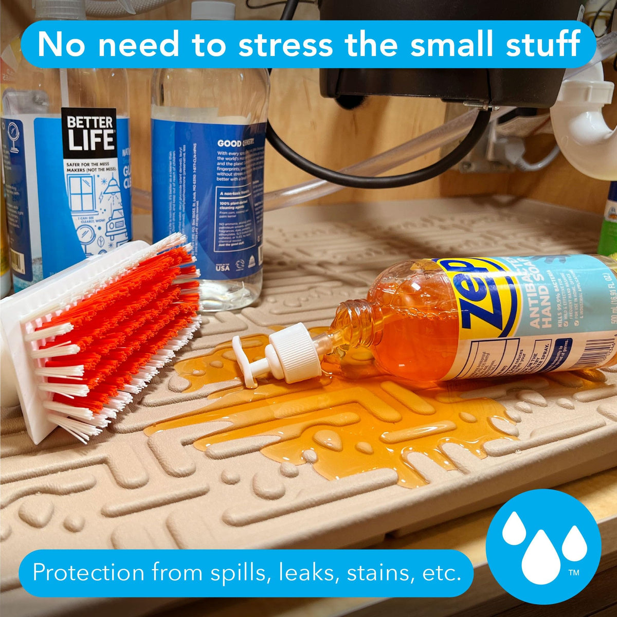 XTreme Mats waterproof cabinet liner guards shelves against spills.