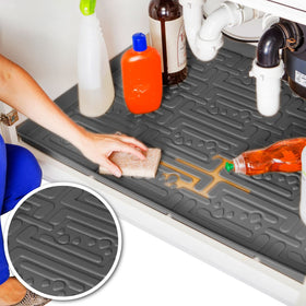 Xtreme Mats waterproof undersink mat guards cabinet floors against leaks and spills.