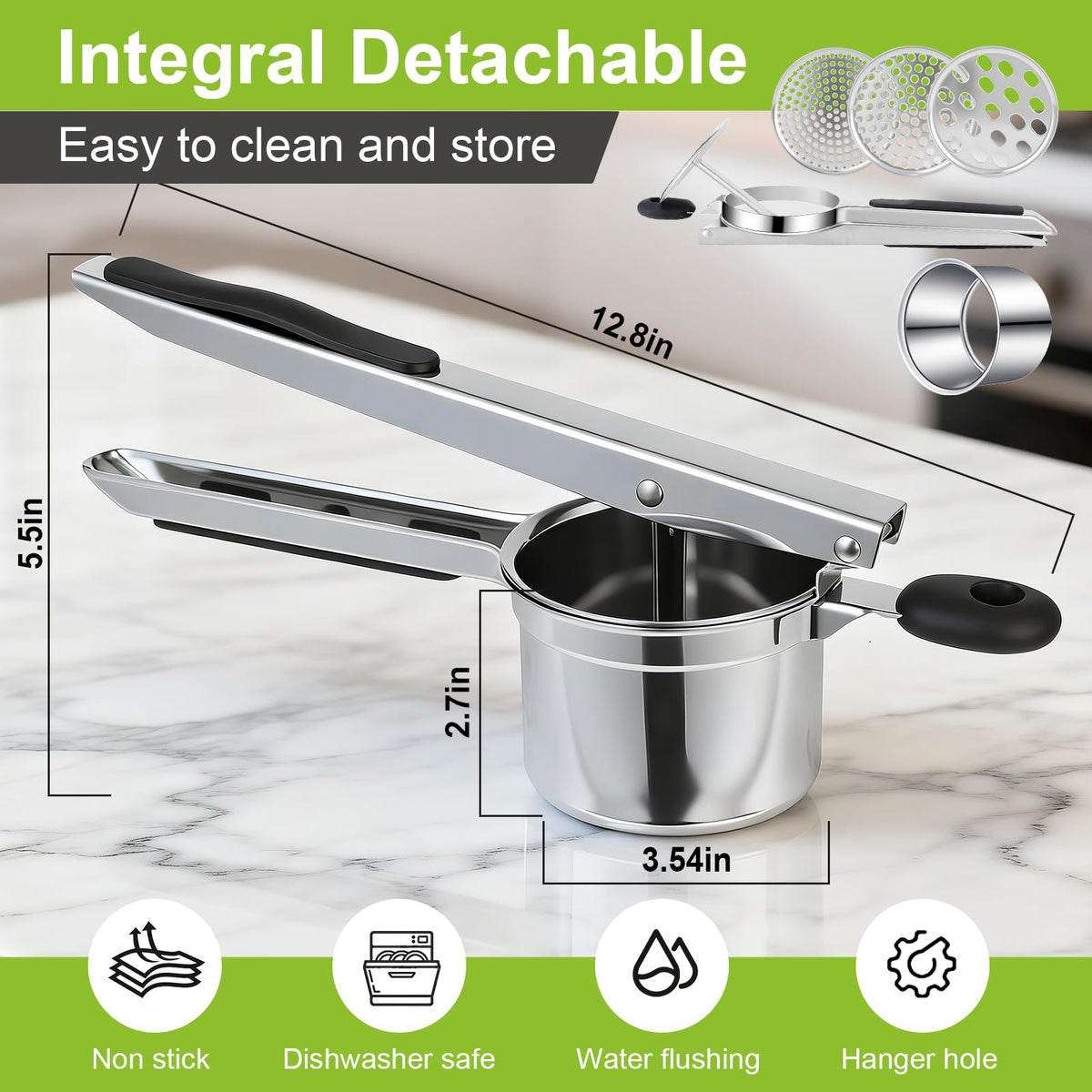 Xtujcya 3 disc ricer with large basket for fluffy, lump free mash
