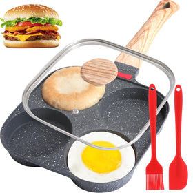 Xtujcya 4-Cup Egg Pan demonstrated for a fluffy omelette and quick breakfast.