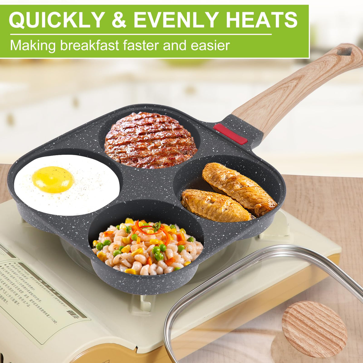 Xtujcya egg pan ready for easy cleanup after cooking.