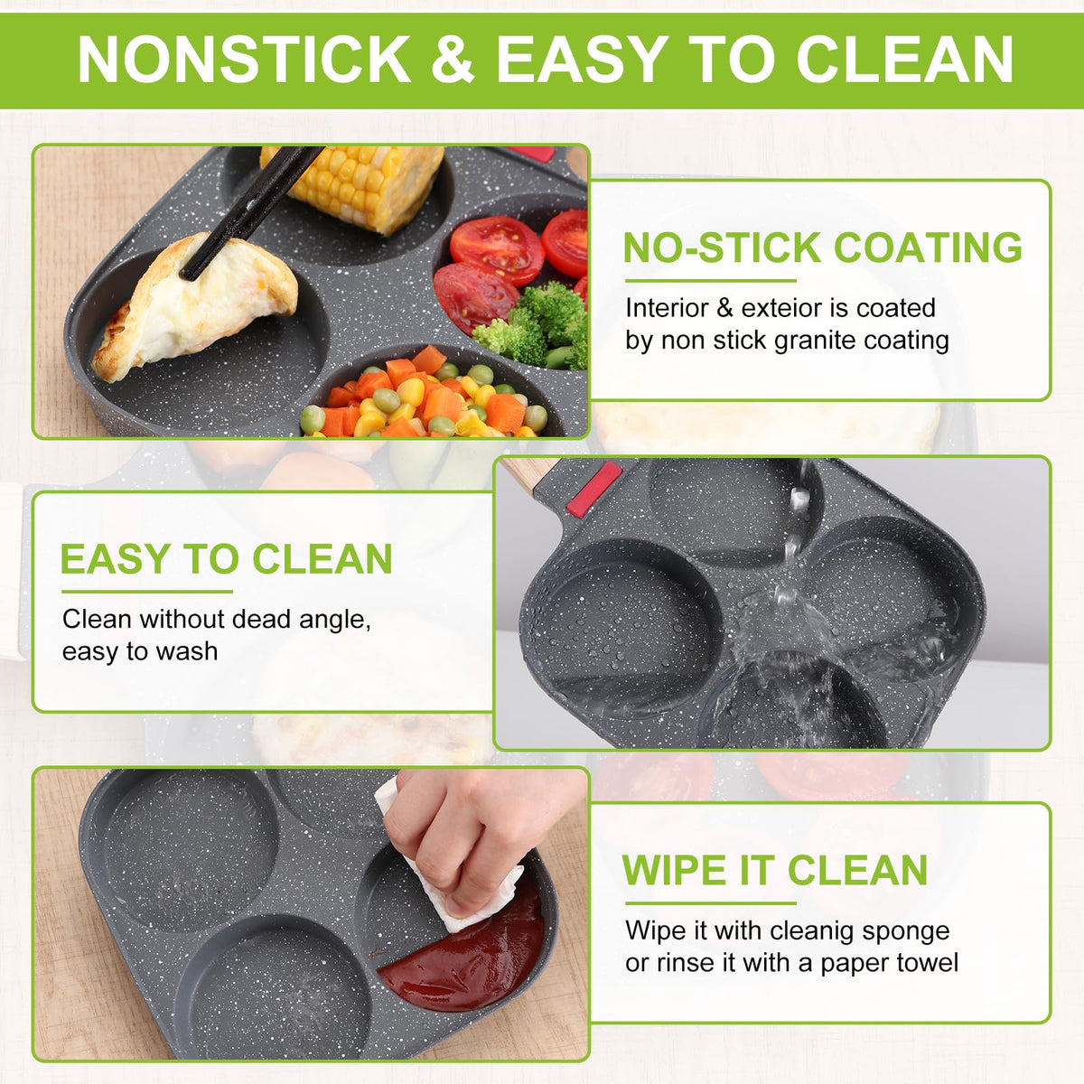 Xtujcya nonstick marble coating enabling easy food release and cleanup.