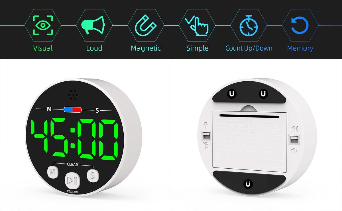 XUANZIT timer with magnetic back attached to fridge or whiteboard