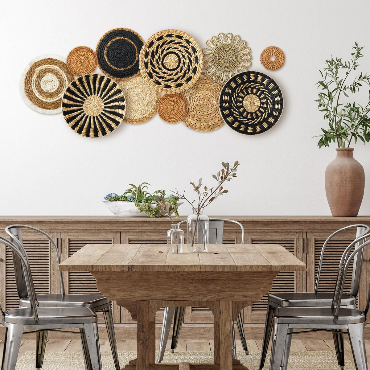 Xuhal farmhouse decor display of baskets on wall for cozy spaces