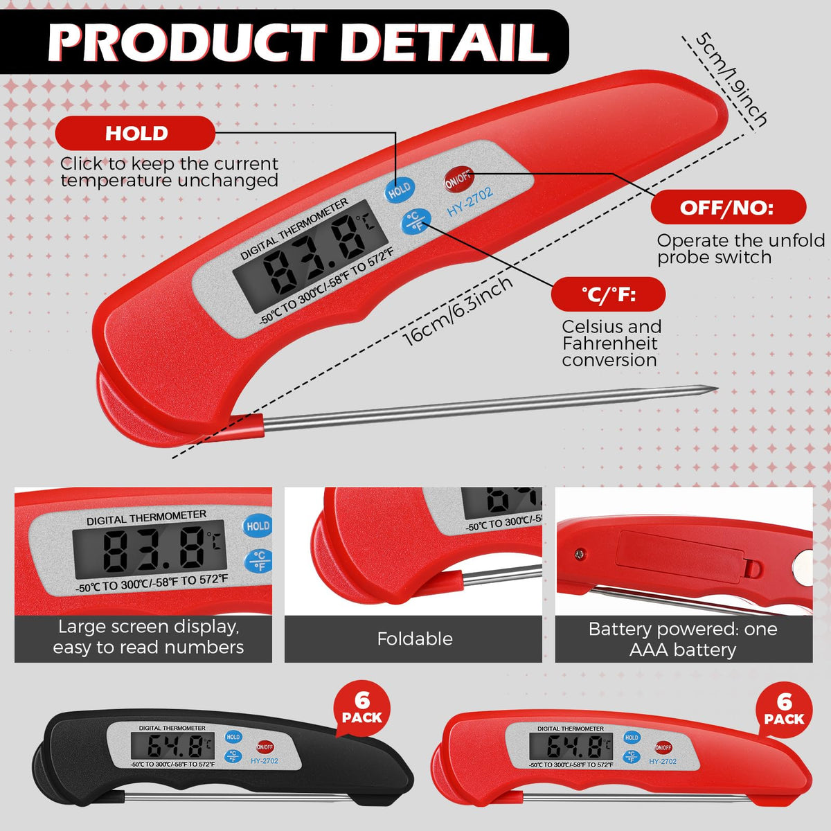 Xuhal foldable-probe thermometer ready for compact storage and travel