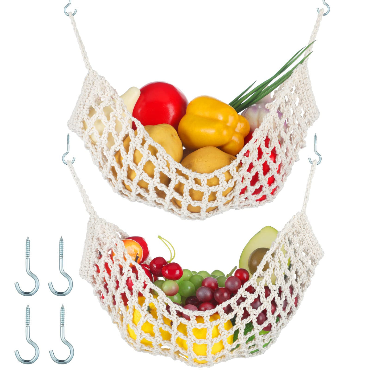 Xuhal macrame fruit hammock under-cabinet keeps fruit organized off the counter