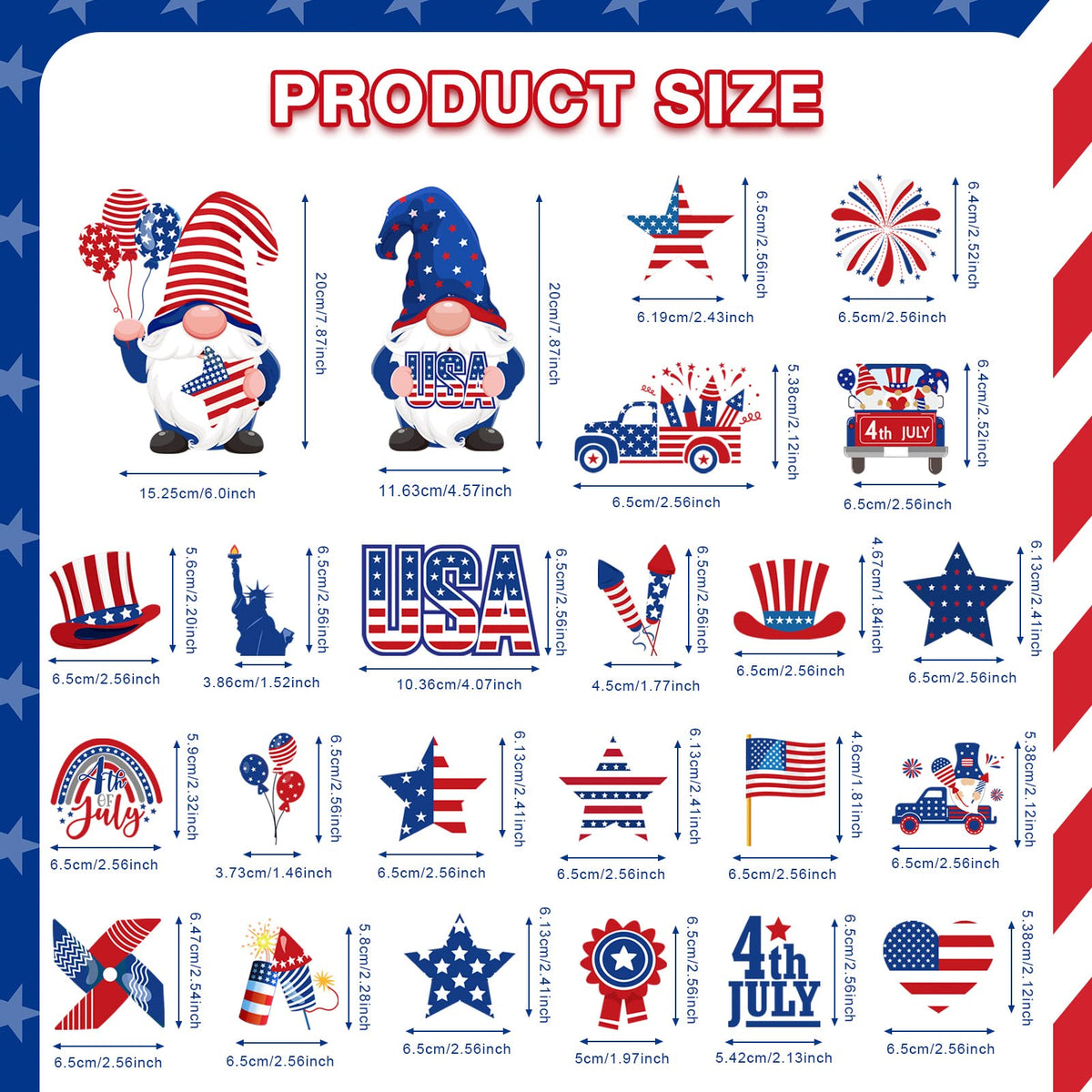 Xuhal magnets featuring American flag and stars for kitchen fridge display and celebration.