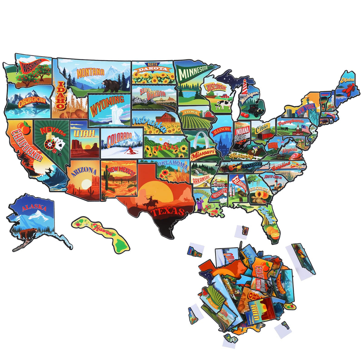 Xuhal USA map magnets collection showing all 50 states for decor and memory keeping