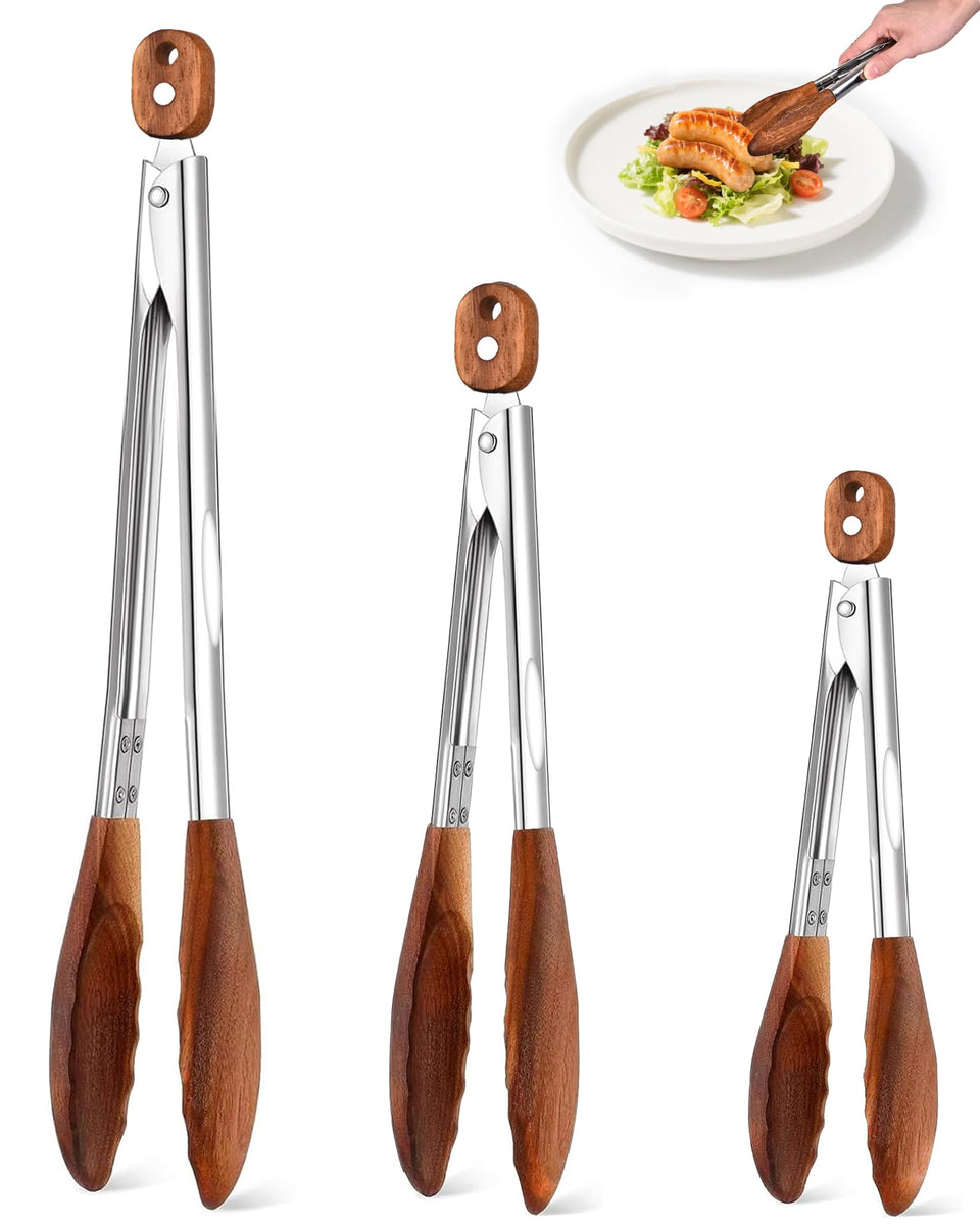 XUJKK wooden tongs 7-inch for precise grilling and stovetop flipping