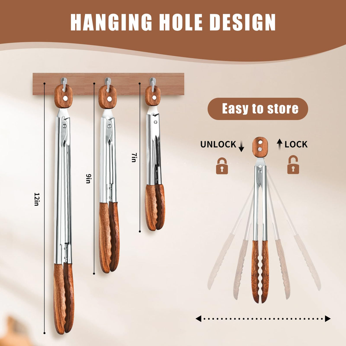 XUJKK wooden tongs 9-inch ideal for salad and pasta serving