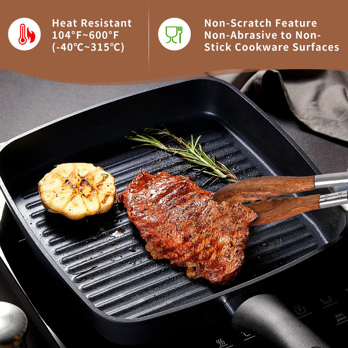 XUJKK wooden tongs featuring ergonomic, non-slip grip for comfortable use