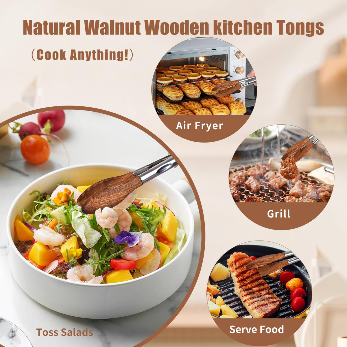 XUJKK wooden tongs wall-hanging design for convenient storage and quick access