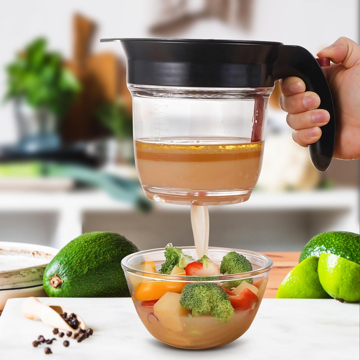 Xulingqingqu fat separator dishwasher-safe for easy cleanup.