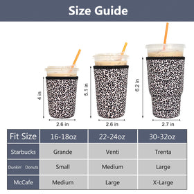 Xumbtvs leopard print medium sleeve fits 22-24 oz cups for mess-free reuse.