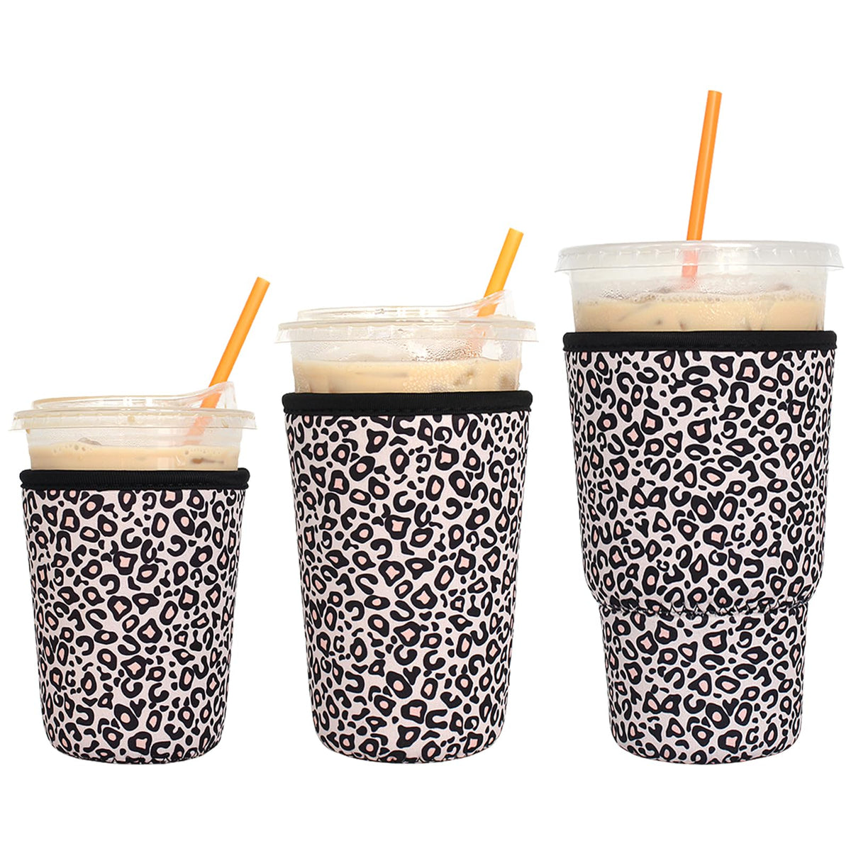 Xumbtvs leopard print small sleeve on 16-18 oz cup reduces condensation and improves grip.