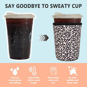 Xumbtvs leopard print sleeve on cup demonstrates slip-resistant grip and condensation control.