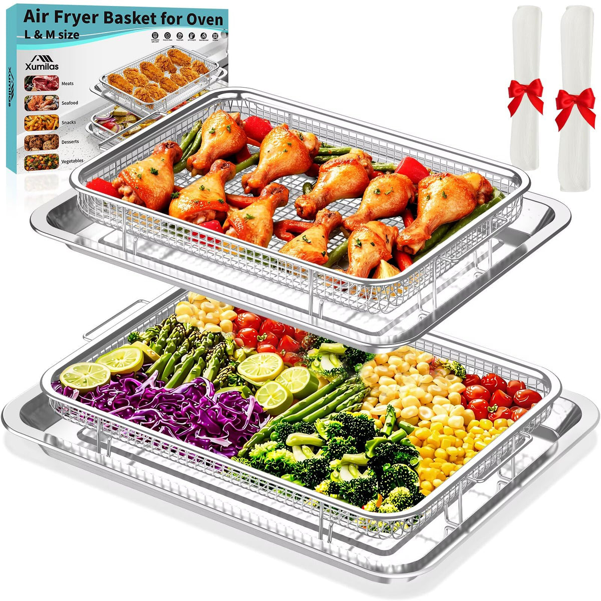 Xumilas air fryer basket oven 15x11 for large family meals and crisp results.