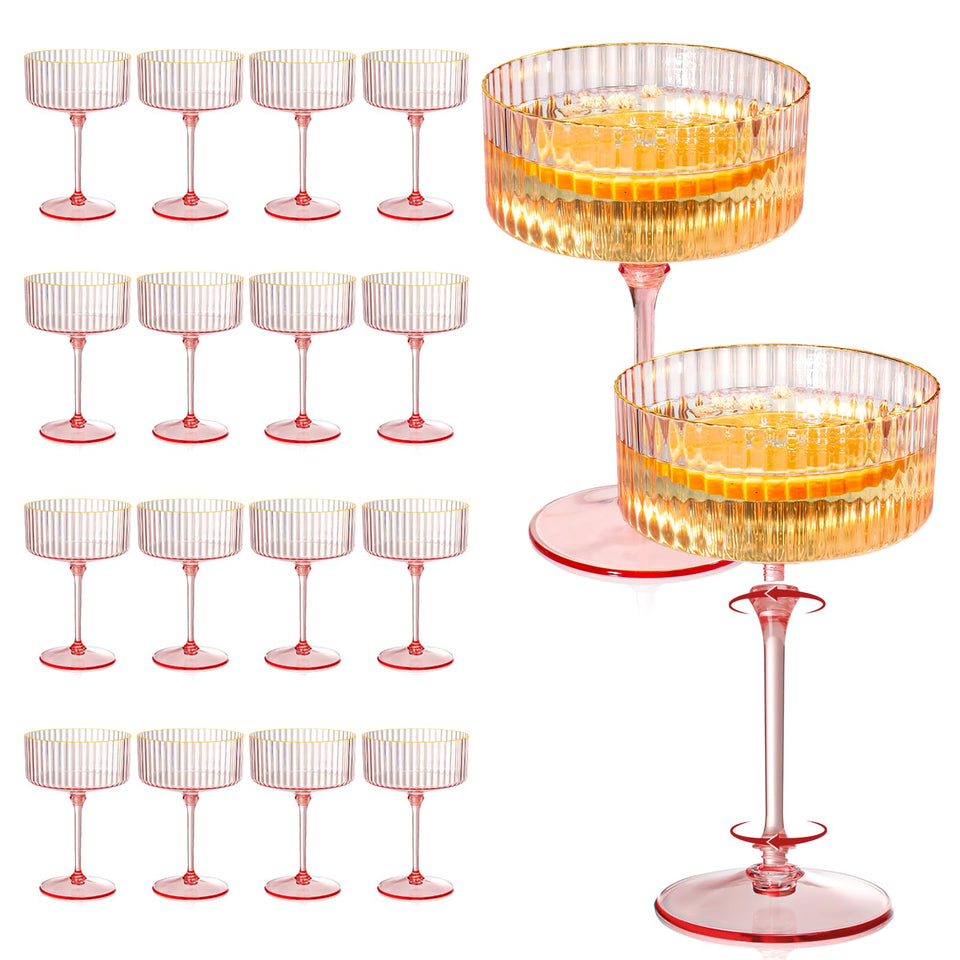 XUWAIDSGN 24pc pink martini glasses with gold rim for weddings and celebrations