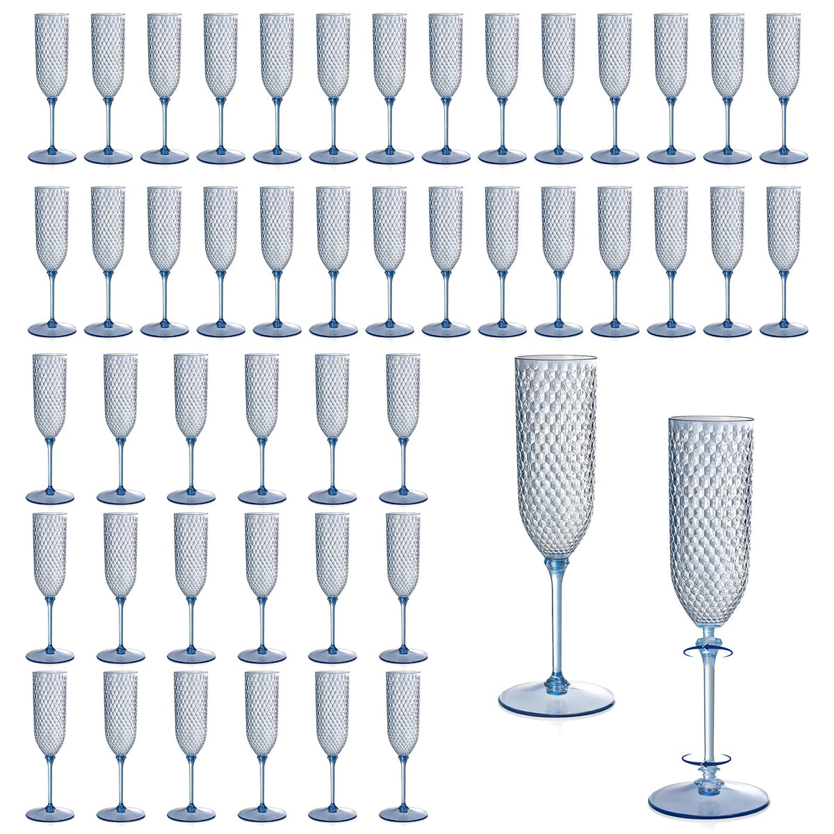 XUWAIDSGN blue detachable stemware champagne flutes with 5.5 oz capacity for easy serving.