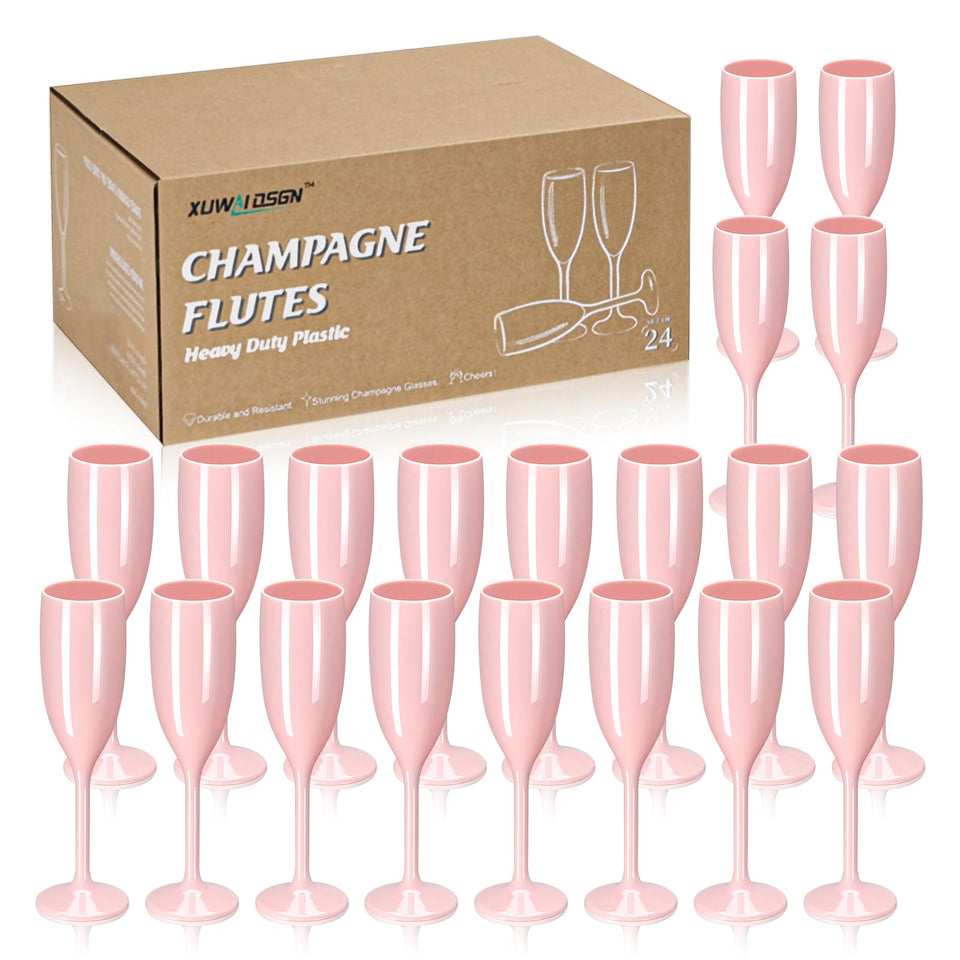 XUWAIDSGN champagne flute light pink 24-pack, shatter-resistant for elegant toasts.