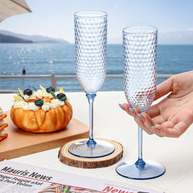 XUWAIDSGN clear pink-tinted plastic flutes resemble glass while staying safe.