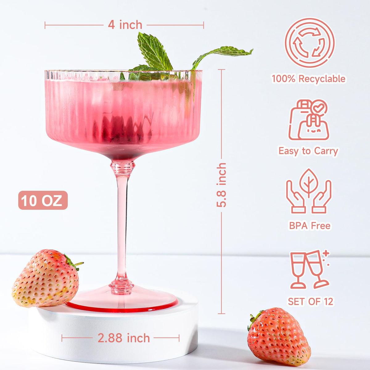 XUWAIDSGN removable-stem coupe glasses, easy packing for picnics and travel