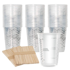 XUXU 8oz clear measuring cups with easy-to-read marks for precise mixing.