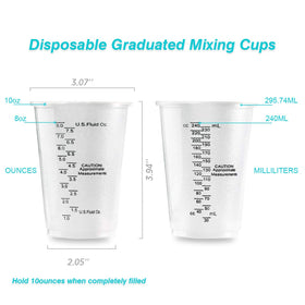 XUXU epoxy resin use: cups hold accurate portions with clear external graduations.