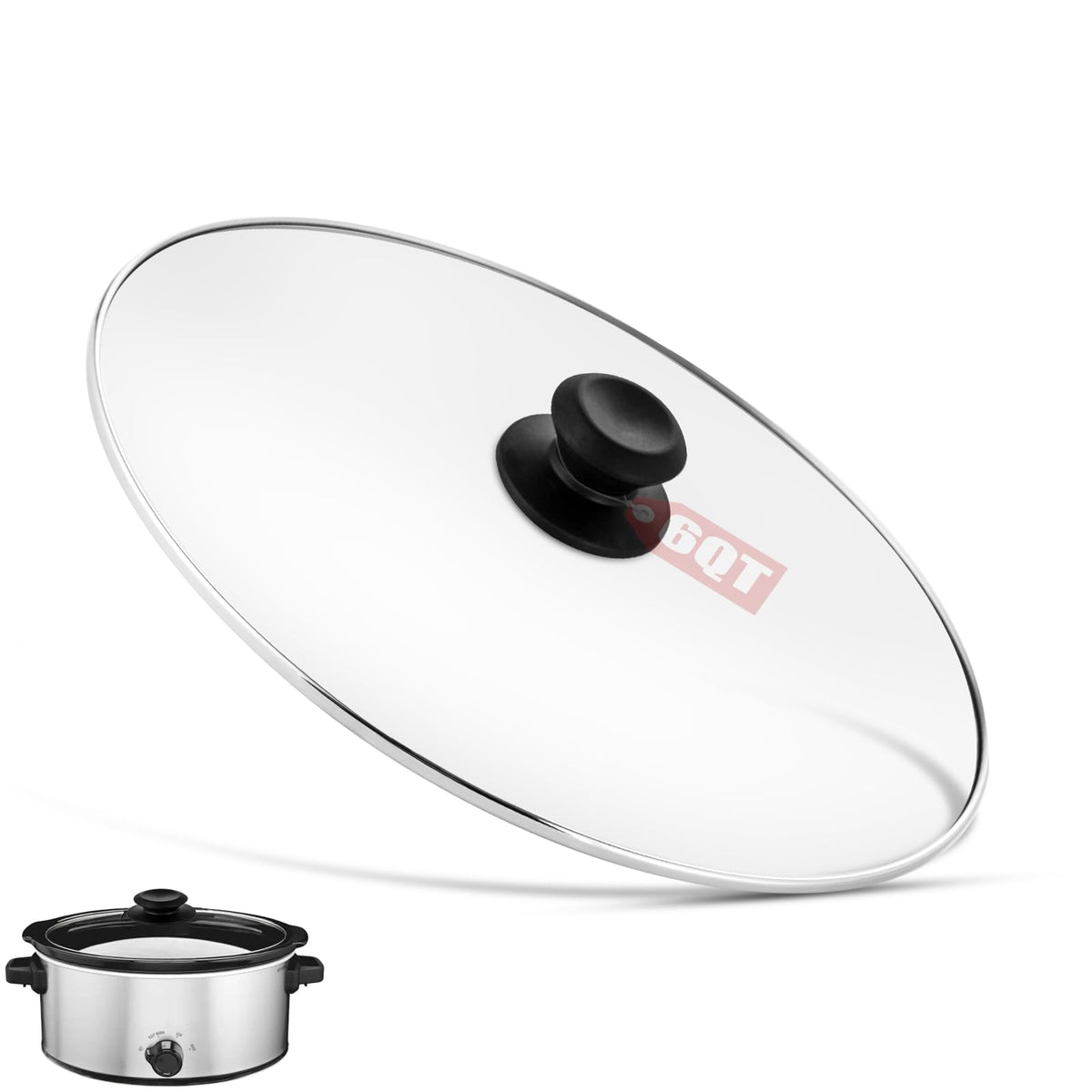 XwaYexa oval glass lid for 6-quart pot offers clear view and heat retention.