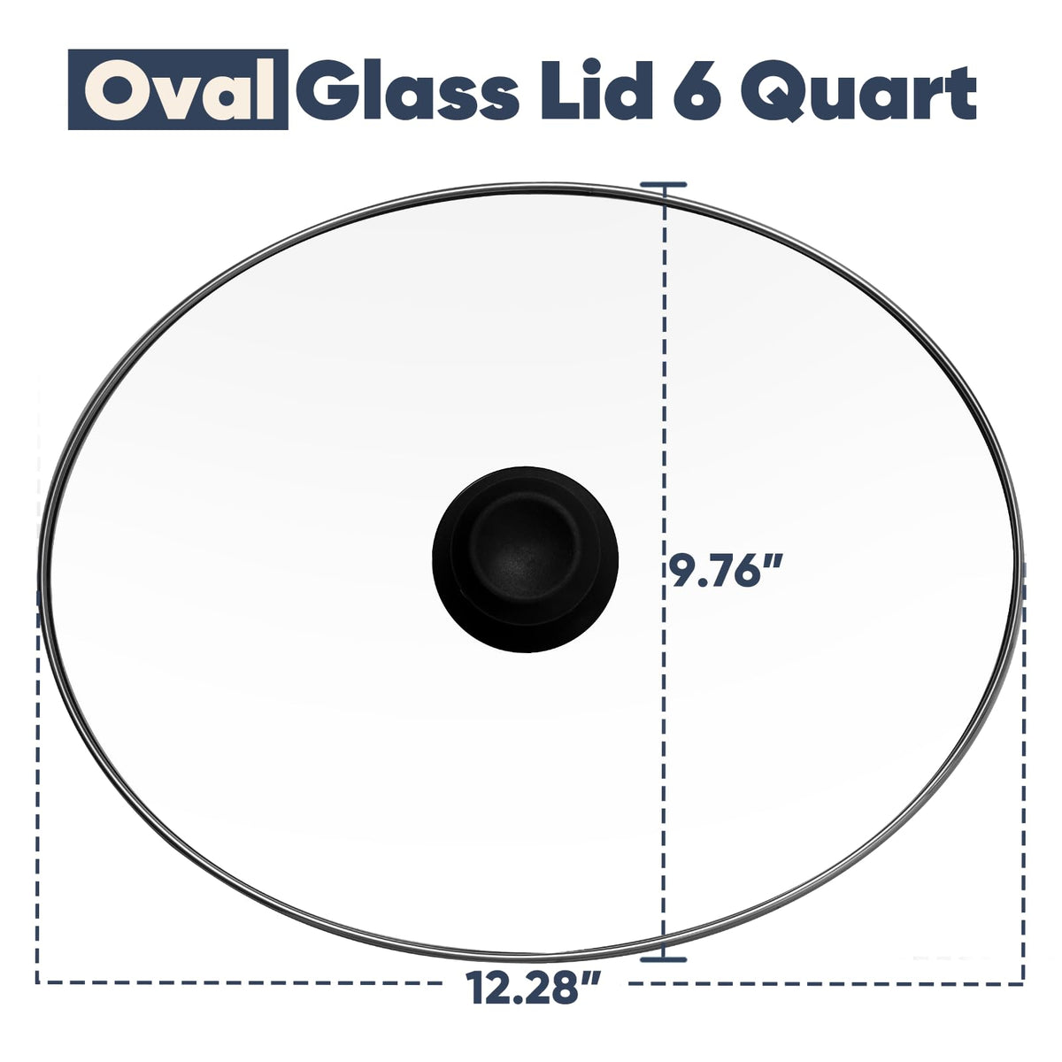 XwaYexa oval glass lid with black heat-resistant knob prevents burns during lifting.
