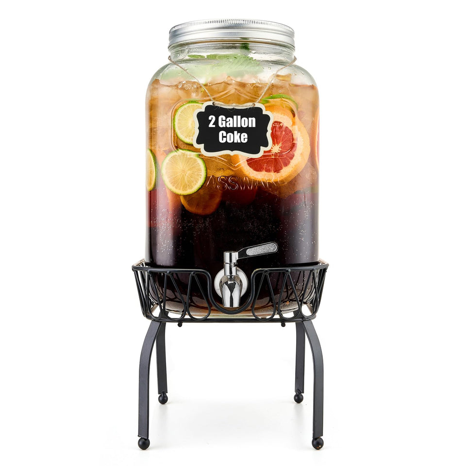 XWSAQP 2-gallon dispenser with stand and lid on table for events