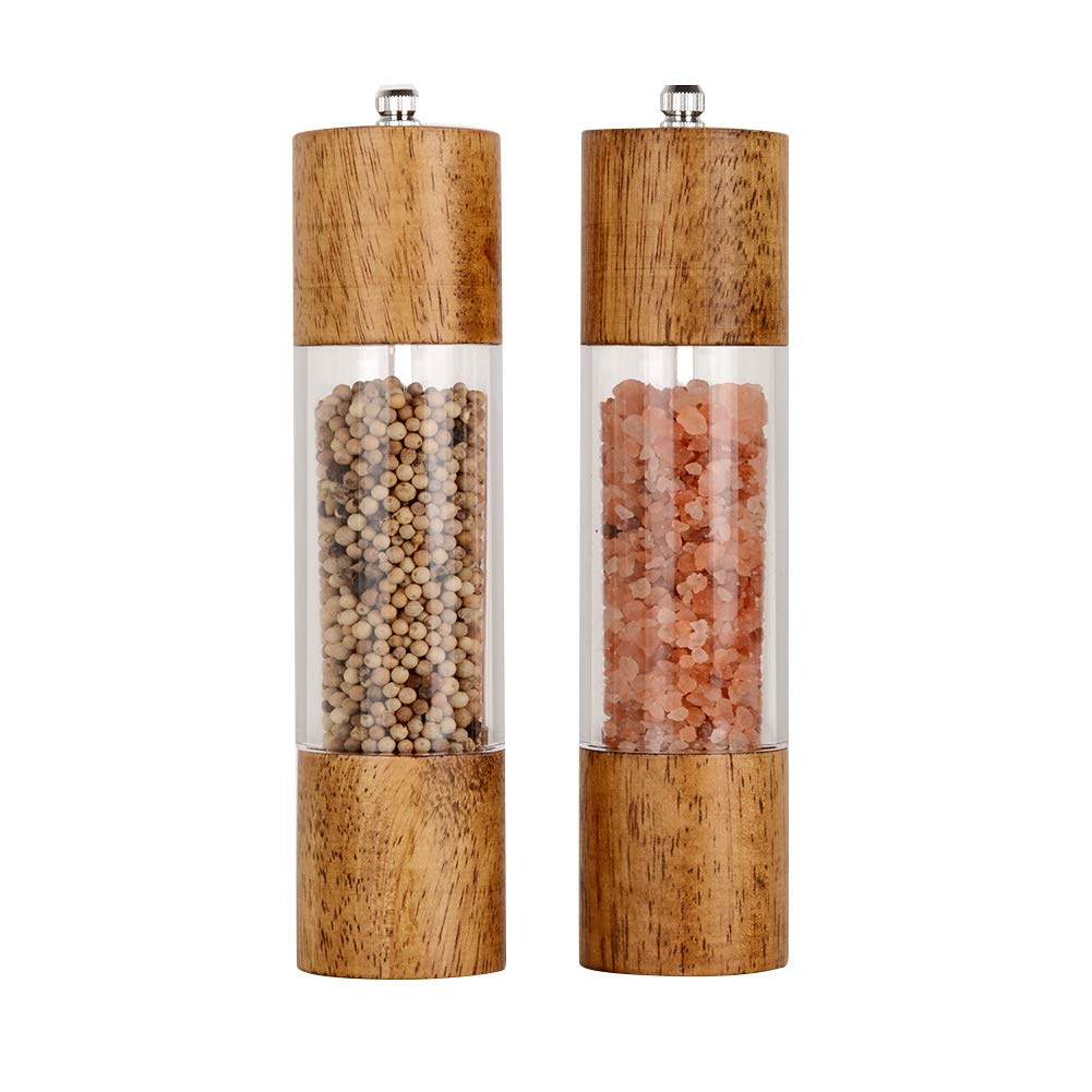 XWXO premium acrylic grinder set with clear body and wood finish for stylish kitchen storage