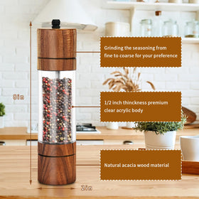 XWXO Acacia pepper grinder 8in, premium finish for stylish table seasoning.