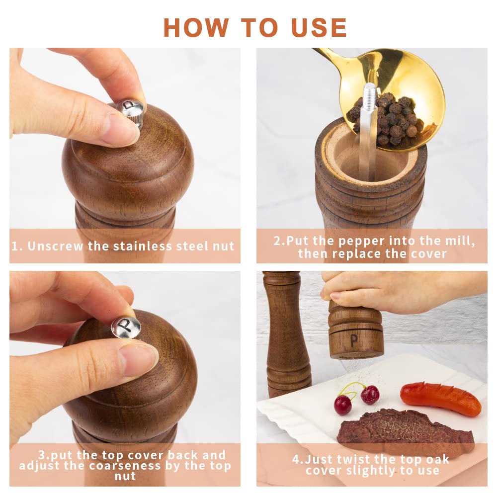 Close-up of XWXO pepper grinder with adjustable ceramic rotor for consistent texture