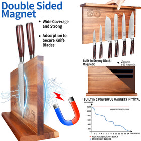 XYJ acacia wood knife block with safety bottom pad offers stable countertop placement