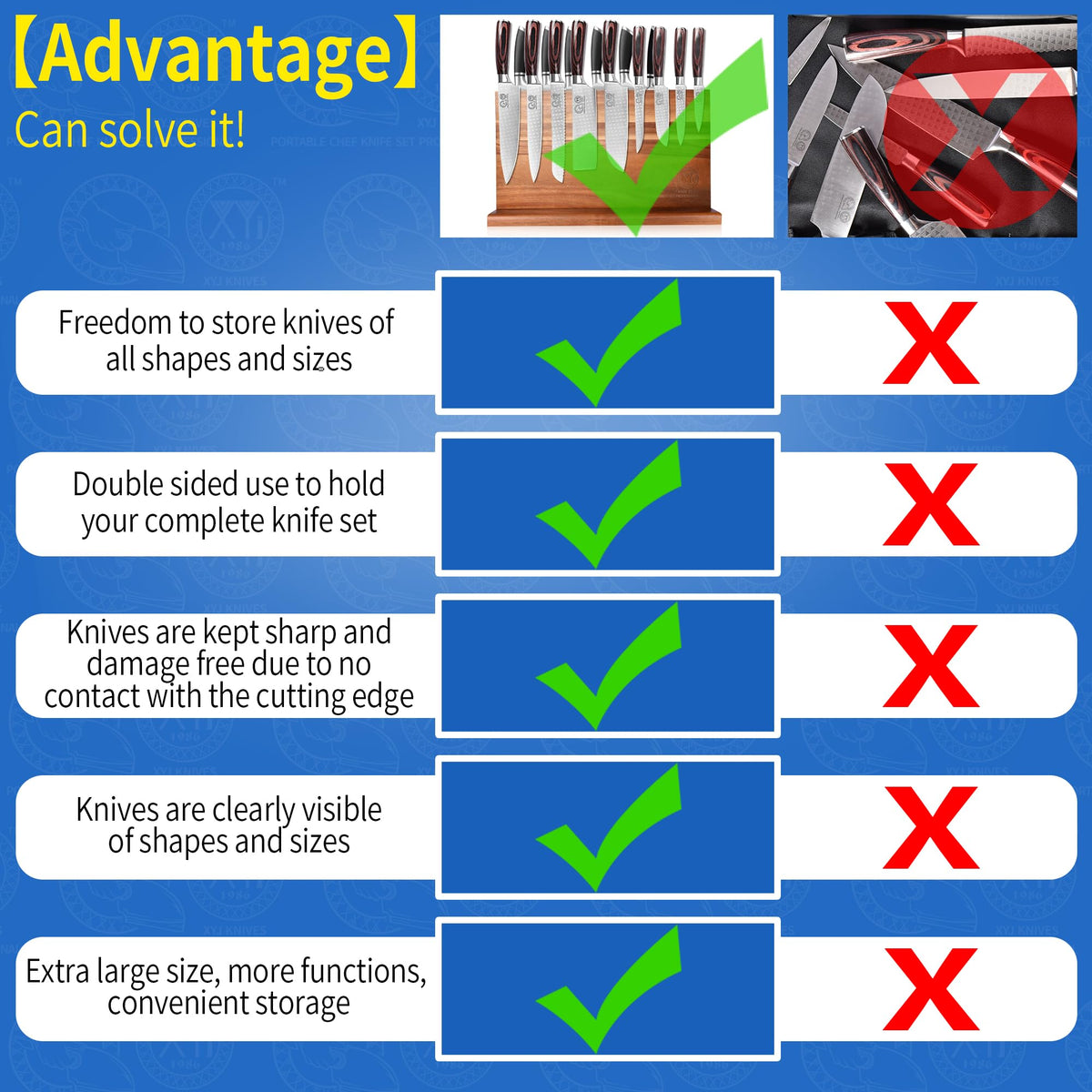 XYJ double-sided storage accommodates multiple knives on both sides